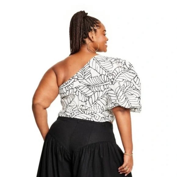 NWT Women's Sketch Palm Leaf Print Wrap Tie One Shoulder Top - Fe Noel x Target - Picture 3 of 6